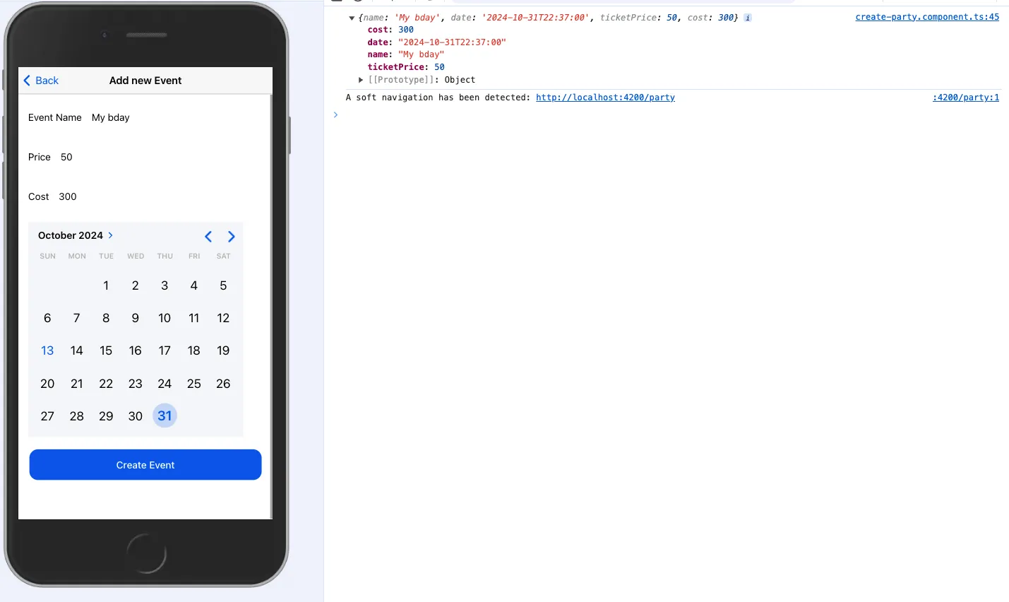 Form with the inputs to add a new Party